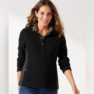 Tommy Bahama Black Aruba Quilted Half Snap Sweatshirt Leopard Size Small EUC